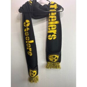NFL Pittsburgh Steelers Knit Scarf Black Yellow Logo Hand Pockets Fringe Trim